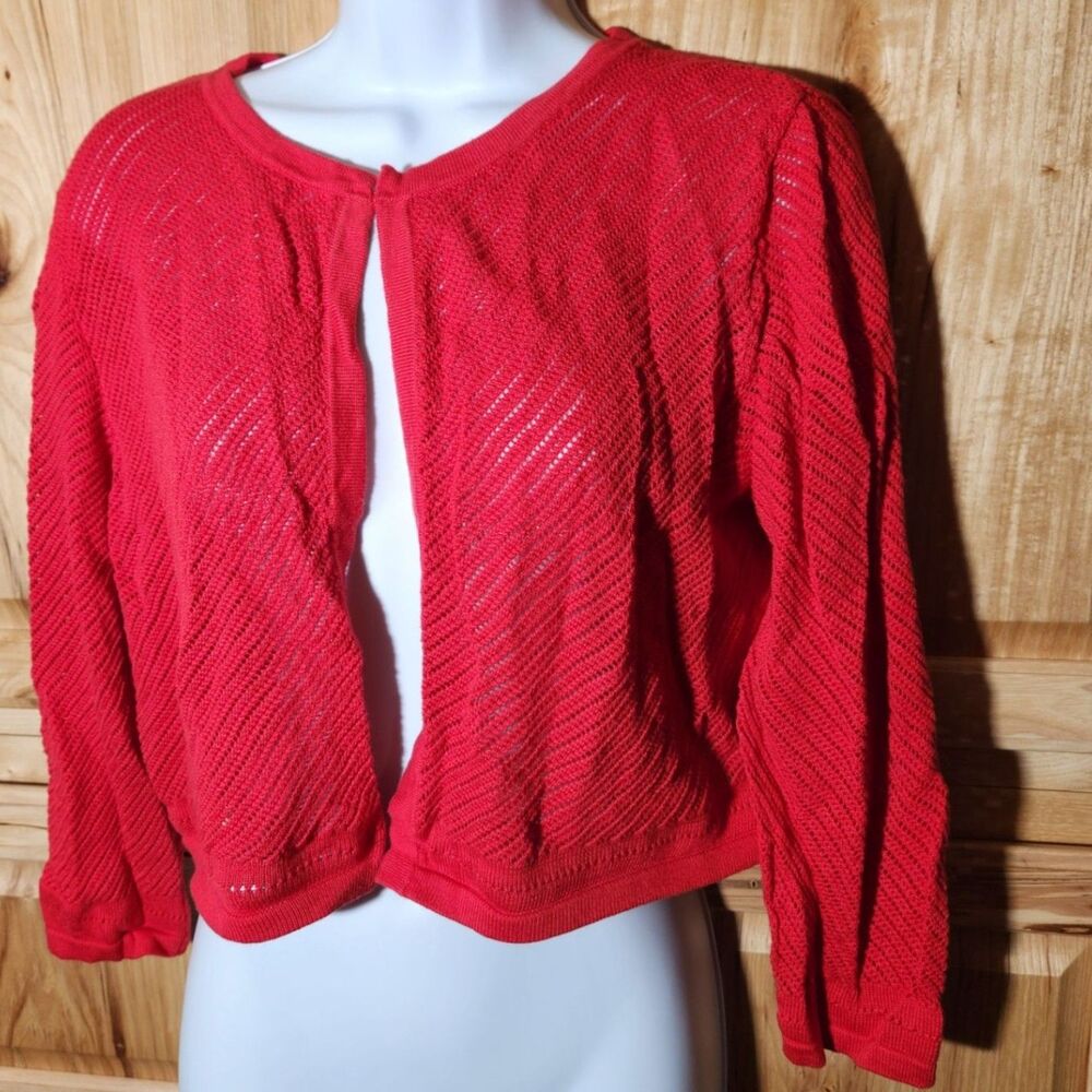 Talbots Red Knit Cardigan Sweater Women’s Medium Hook Closure